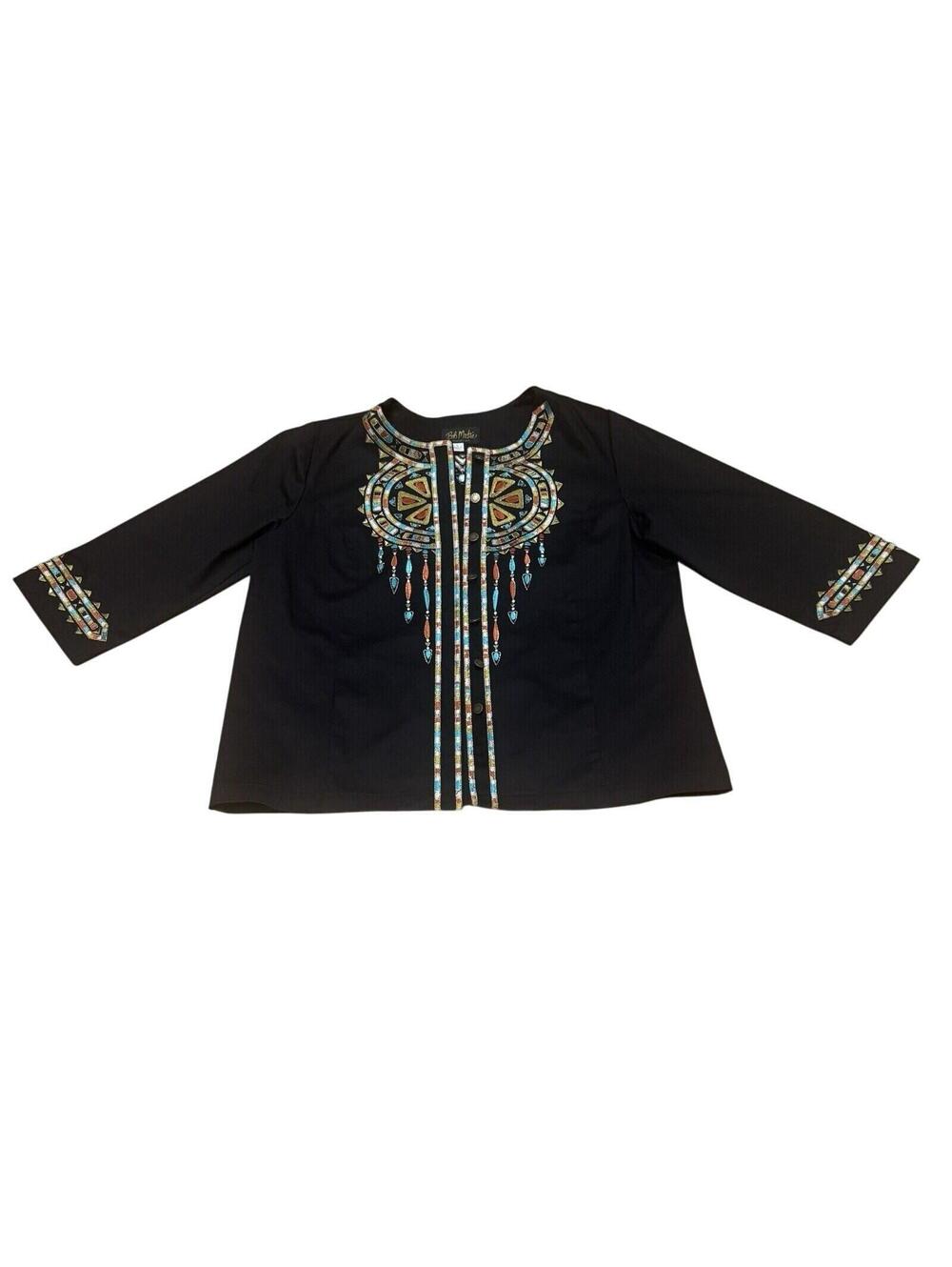 Bob Mackie Wearable Art Top Embroidered Black Jacket Large Dream Catcher